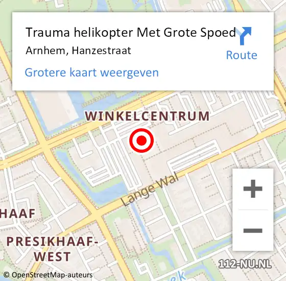 Locatie op kaart van de 112 melding: Trauma helikopter Met Grote Spoed Naar Arnhem, Hanzestraat op 2 juli 2022 20:05