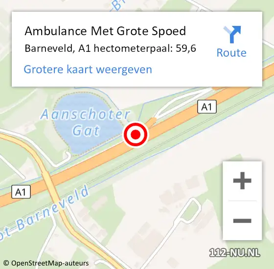 Locatie op kaart van de 112 melding: Ambulance Met Grote Spoed Naar Barneveld, A1 hectometerpaal: 59,6 op 2 juli 2022 20:18