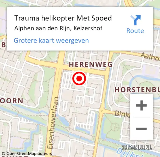 Locatie op kaart van de 112 melding: Trauma helikopter Met Spoed Naar Alphen aan den Rijn, Keizershof op 2 juli 2022 20:23