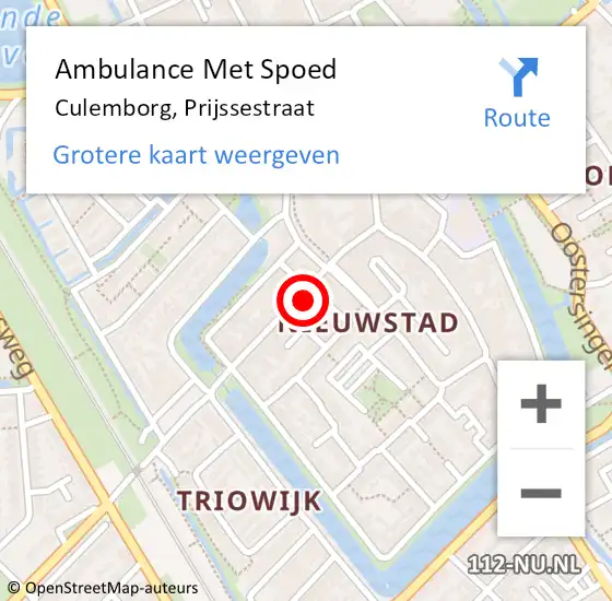 Locatie op kaart van de 112 melding: Ambulance Met Spoed Naar Culemborg, Prijssestraat op 2 juli 2022 20:26