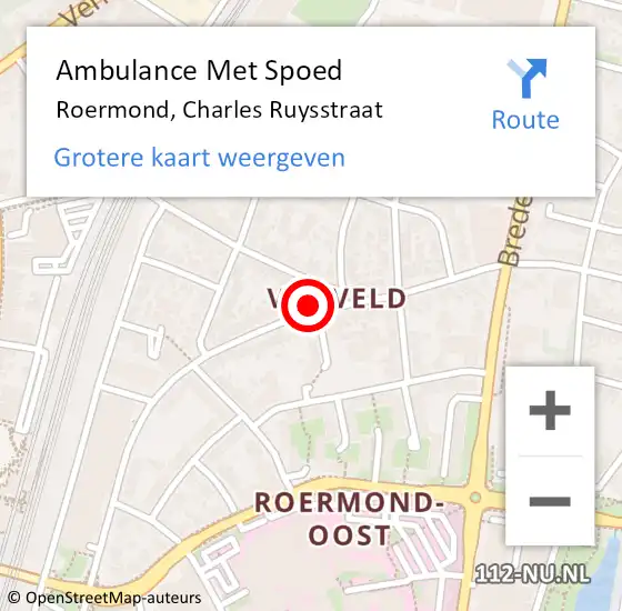 Locatie op kaart van de 112 melding: Ambulance Met Spoed Naar Roermond, Charles Ruysstraat op 2 juli 2022 20:59