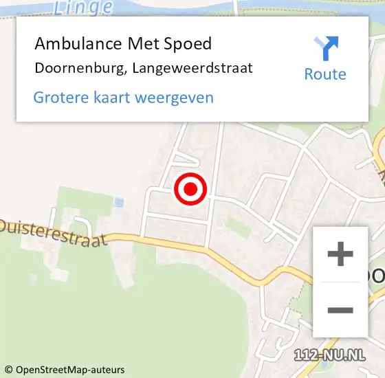 Locatie op kaart van de 112 melding: Ambulance Met Spoed Naar Doornenburg, Langeweerdstraat op 2 juli 2022 21:01