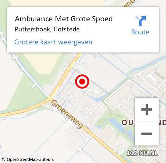 Locatie op kaart van de 112 melding: Ambulance Met Grote Spoed Naar Puttershoek, Hofstede op 2 juli 2022 21:09