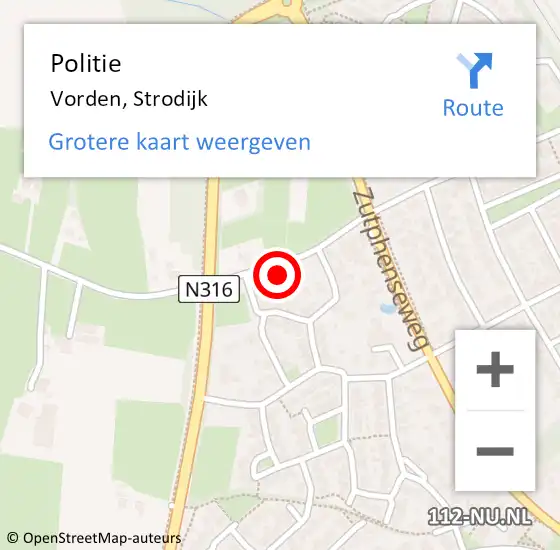 Locatie op kaart van de 112 melding: Politie Vorden, Strodijk op 2 juli 2022 21:51