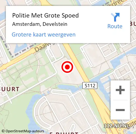 Locatie op kaart van de 112 melding: Politie Met Grote Spoed Naar Amsterdam-Zuidoost, Develstein op 2 juli 2022 22:34