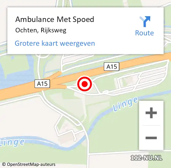 Locatie op kaart van de 112 melding: Ambulance Met Spoed Naar Ochten, Rijksweg op 2 juli 2022 22:50