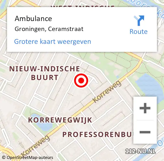 Locatie op kaart van de 112 melding: Ambulance Groningen, Ceramstraat op 22 juli 2014 04:51