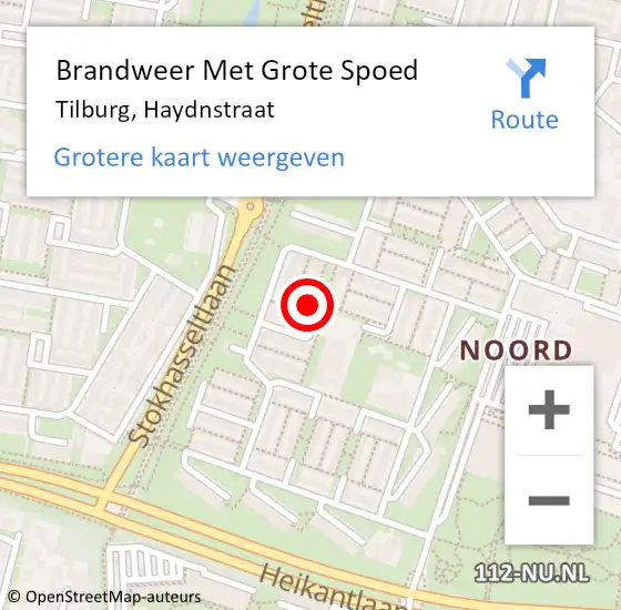 Locatie op kaart van de 112 melding: Brandweer Met Grote Spoed Naar Tilburg, Haydnstraat op 2 juli 2022 23:36