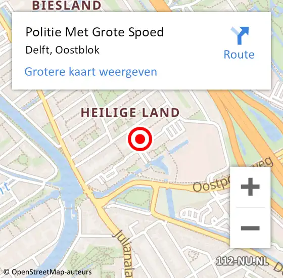 Locatie op kaart van de 112 melding: Politie Met Grote Spoed Naar Delft, Oostblok op 3 juli 2022 00:00