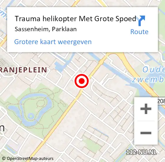 Locatie op kaart van de 112 melding: Trauma helikopter Met Grote Spoed Naar Sassenheim, Parklaan op 3 juli 2022 00:06
