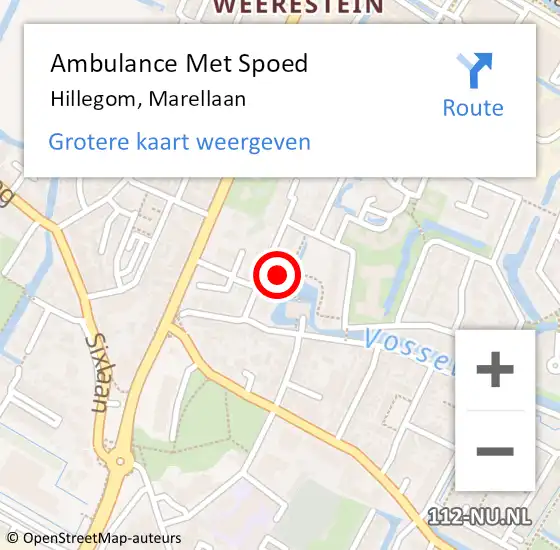 Locatie op kaart van de 112 melding: Ambulance Met Spoed Naar Hillegom, Marellaan op 3 juli 2022 00:35