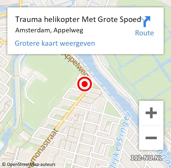 Locatie op kaart van de 112 melding: Trauma helikopter Met Grote Spoed Naar Amsterdam, Appelweg op 3 juli 2022 00:57