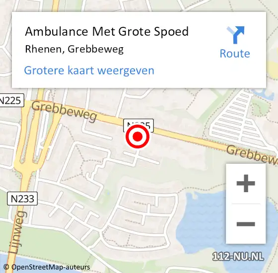 Locatie op kaart van de 112 melding: Ambulance Met Grote Spoed Naar Rhenen, Grebbeweg op 3 juli 2022 01:14