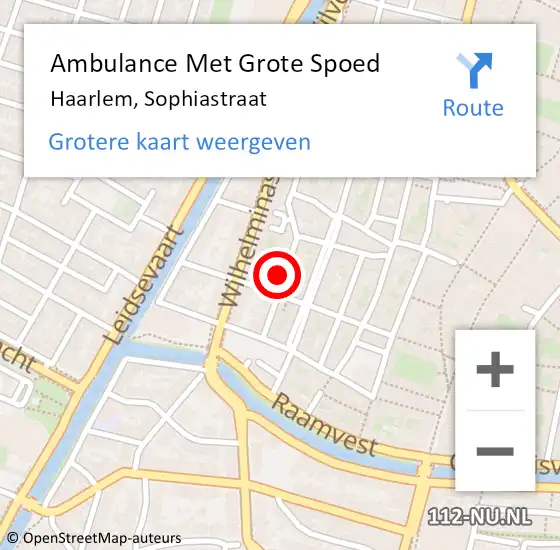 Locatie op kaart van de 112 melding: Ambulance Met Grote Spoed Naar Haarlem, Sophiastraat op 3 juli 2022 01:52