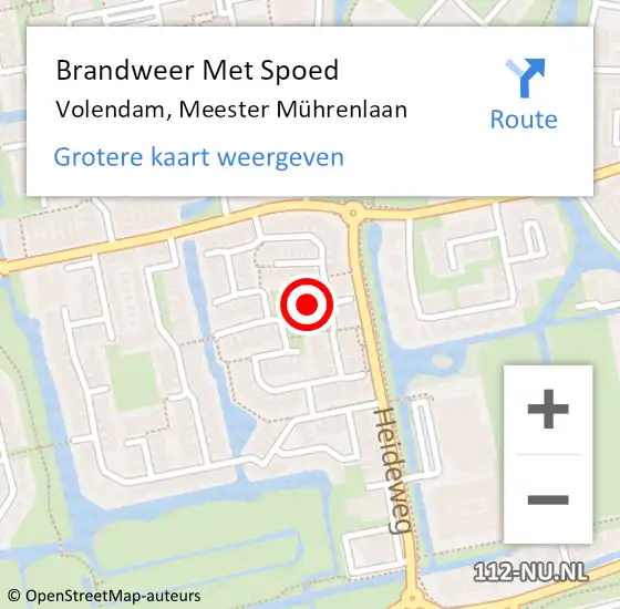 Locatie op kaart van de 112 melding: Brandweer Met Spoed Naar Volendam, Meester Mührenlaan op 3 juli 2022 02:49