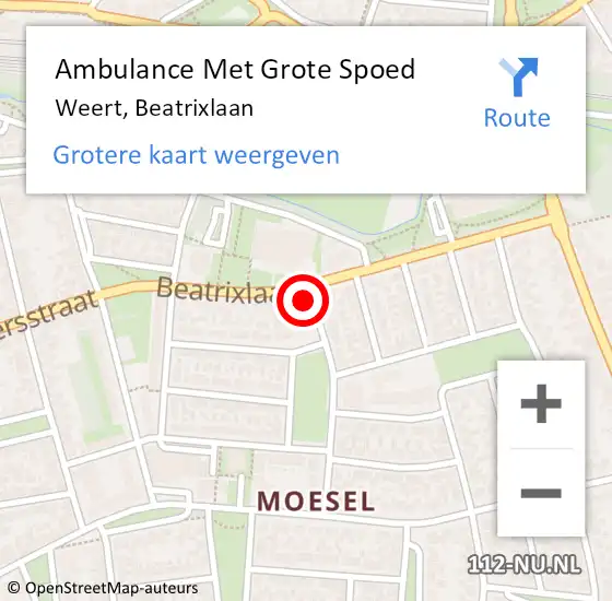 Locatie op kaart van de 112 melding: Ambulance Met Grote Spoed Naar Weert, Beatrixlaan op 3 juli 2022 03:15