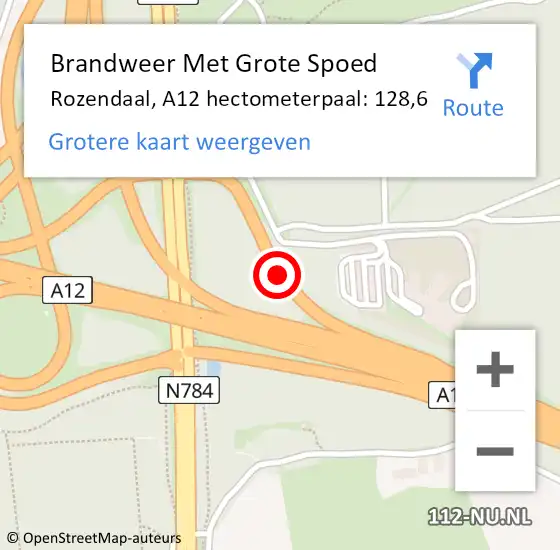 Locatie op kaart van de 112 melding: Brandweer Met Grote Spoed Naar Rozendaal, A12 hectometerpaal: 128,6 op 3 juli 2022 03:18