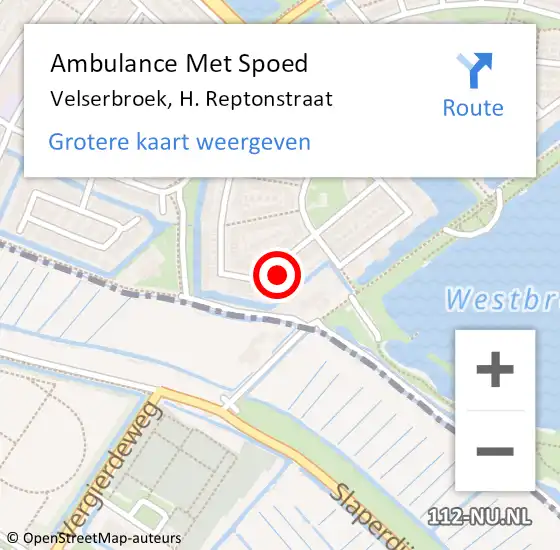 Locatie op kaart van de 112 melding: Ambulance Met Spoed Naar Velserbroek, H. Reptonstraat op 3 juli 2022 04:23