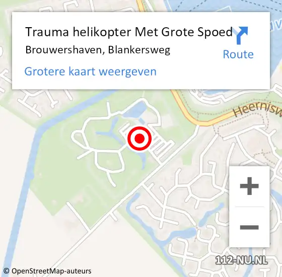 Locatie op kaart van de 112 melding: Trauma helikopter Met Grote Spoed Naar Brouwershaven, Blankersweg op 3 juli 2022 04:25