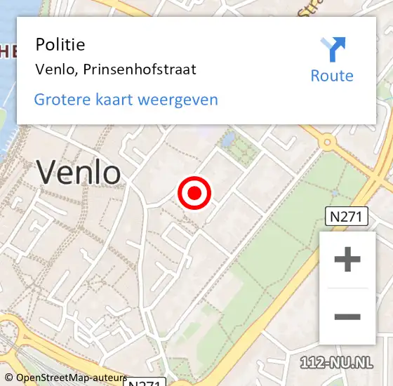Locatie op kaart van de 112 melding: Politie Venlo, Prinsenhofstraat op 3 juli 2022 05:49