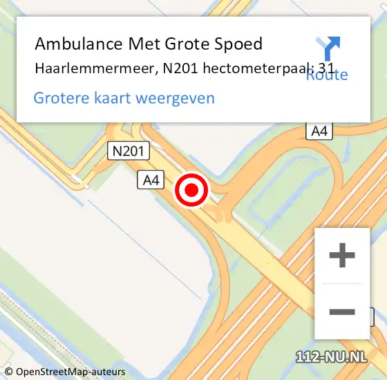 Locatie op kaart van de 112 melding: Ambulance Met Grote Spoed Naar Haarlemmermeer, N201 hectometerpaal: 31 op 3 juli 2022 06:28