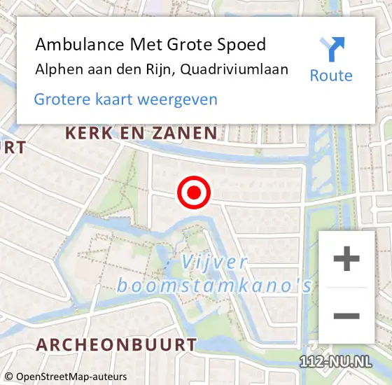 Locatie op kaart van de 112 melding: Ambulance Met Grote Spoed Naar Alphen aan den Rijn, Quadriviumlaan op 3 juli 2022 06:52
