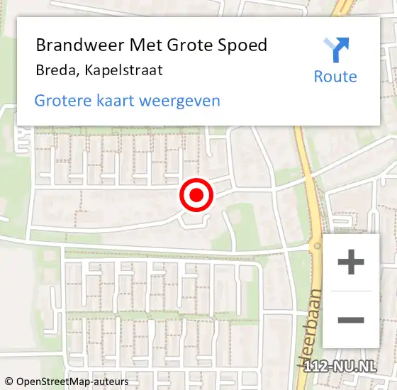 Locatie op kaart van de 112 melding: Brandweer Met Grote Spoed Naar Breda, Kapelstraat op 3 juli 2022 07:31