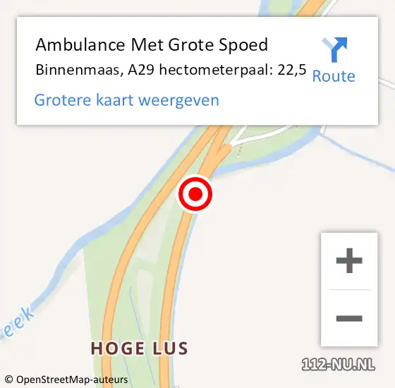 Locatie op kaart van de 112 melding: Ambulance Met Grote Spoed Naar Binnenmaas, A29 hectometerpaal: 22,5 op 3 juli 2022 07:32
