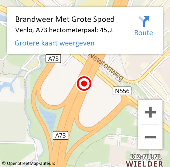 Locatie op kaart van de 112 melding: Brandweer Met Grote Spoed Naar Venlo, A73 hectometerpaal: 45,2 op 3 juli 2022 07:45