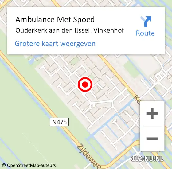 Locatie op kaart van de 112 melding: Ambulance Met Spoed Naar Ouderkerk aan den IJssel, Vinkenhof op 3 juli 2022 08:04