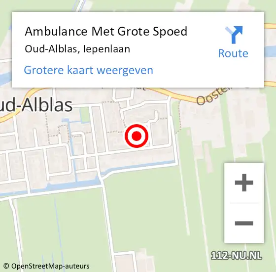 Locatie op kaart van de 112 melding: Ambulance Met Grote Spoed Naar Oud-Alblas, Iepenlaan op 3 juli 2022 08:39