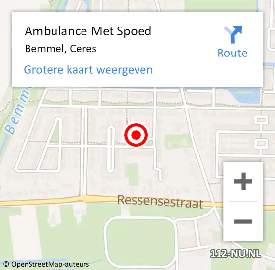 Locatie op kaart van de 112 melding: Ambulance Met Spoed Naar Bemmel, Ceres op 3 juli 2022 08:45