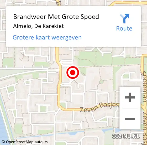 Locatie op kaart van de 112 melding: Brandweer Met Grote Spoed Naar Almelo, De Karekiet op 3 juli 2022 09:06