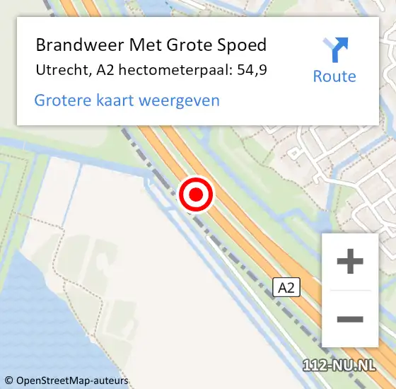 Locatie op kaart van de 112 melding: Brandweer Met Grote Spoed Naar Utrecht, A2 hectometerpaal: 54,9 op 3 juli 2022 09:09