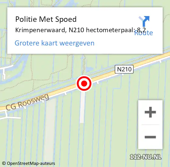 Locatie op kaart van de 112 melding: Politie Met Spoed Naar Krimpenerwaard, N210 hectometerpaal: 8,2 op 3 juli 2022 10:13