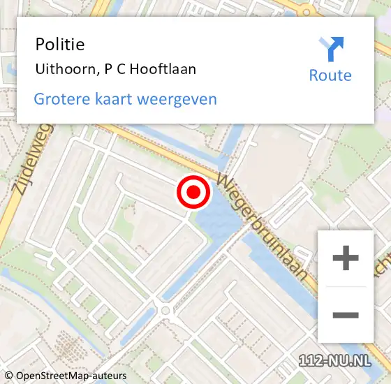 Locatie op kaart van de 112 melding: Politie Uithoorn, P C Hooftlaan op 22 juli 2014 07:04