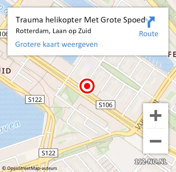 Locatie op kaart van de 112 melding: Trauma helikopter Met Grote Spoed Naar Rotterdam, Laan op Zuid op 3 juli 2022 10:27