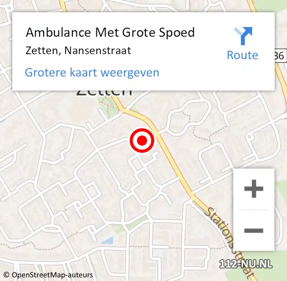 Locatie op kaart van de 112 melding: Ambulance Met Grote Spoed Naar Zetten, Nansenstraat op 3 juli 2022 10:47