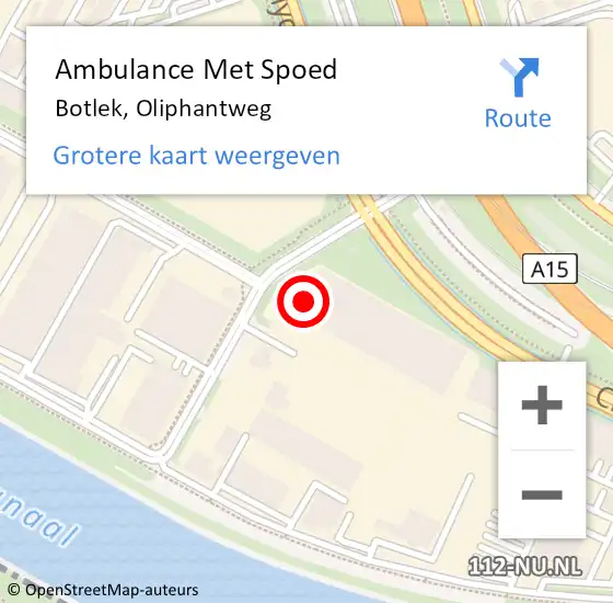 Locatie op kaart van de 112 melding: Ambulance Met Spoed Naar Botlek, Oliphantweg op 3 juli 2022 11:16