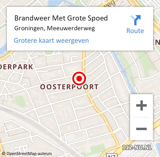 Locatie op kaart van de 112 melding: Brandweer Met Grote Spoed Naar Groningen, Meeuwerderweg op 3 juli 2022 12:26