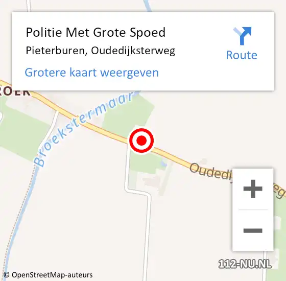 Locatie op kaart van de 112 melding: Politie Met Grote Spoed Naar Pieterburen, Oudedijksterweg op 3 juli 2022 12:36