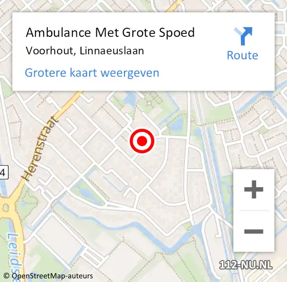 Locatie op kaart van de 112 melding: Ambulance Met Grote Spoed Naar Voorhout, Linnaeuslaan op 3 juli 2022 12:42