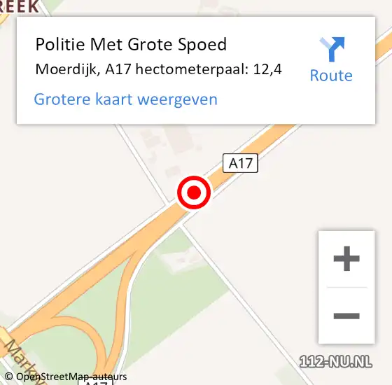 Locatie op kaart van de 112 melding: Politie Met Grote Spoed Naar Moerdijk, A17 hectometerpaal: 12,4 op 3 juli 2022 13:21