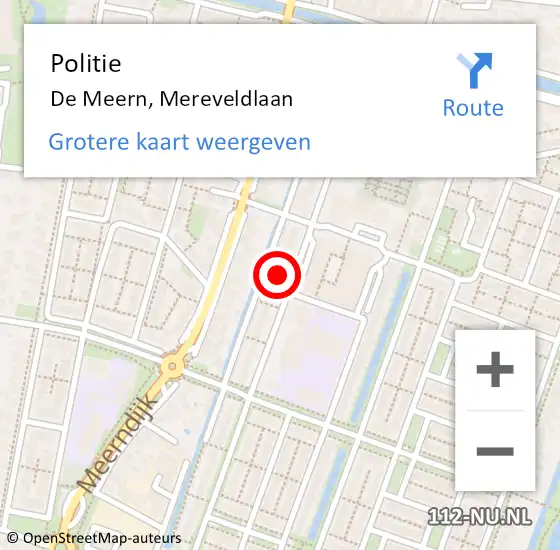 Locatie op kaart van de 112 melding: Politie De Meern, Mereveldlaan op 3 juli 2022 13:42