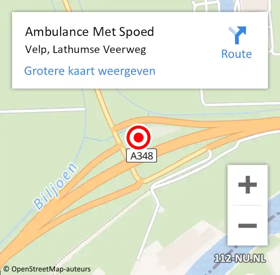 Locatie op kaart van de 112 melding: Ambulance Met Spoed Naar Velp, Lathumse Veerweg op 3 juli 2022 13:42