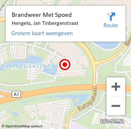 Locatie op kaart van de 112 melding: Brandweer Met Spoed Naar Hengelo, Jan Tinbergenstraat op 3 juli 2022 13:52