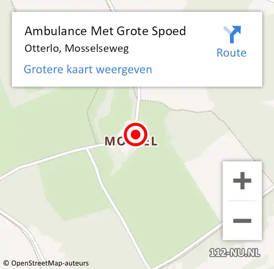 Locatie op kaart van de 112 melding: Ambulance Met Grote Spoed Naar Otterlo, Mosselseweg op 3 juli 2022 13:56