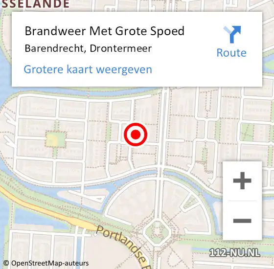 Locatie op kaart van de 112 melding: Brandweer Met Grote Spoed Naar Barendrecht, Drontermeer op 3 juli 2022 14:04