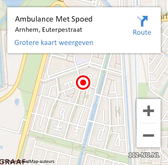 Locatie op kaart van de 112 melding: Ambulance Met Spoed Naar Arnhem, Euterpestraat op 3 juli 2022 14:12