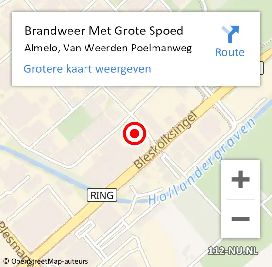 Locatie op kaart van de 112 melding: Brandweer Met Grote Spoed Naar Almelo, Van Weerden Poelmanweg op 22 juli 2014 08:02